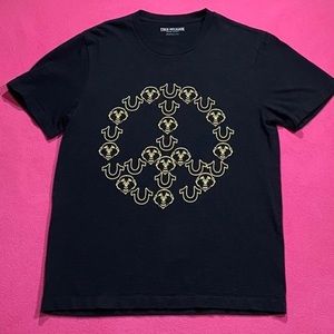 True Religion Black Tee with Yellow Peace Sign Logo